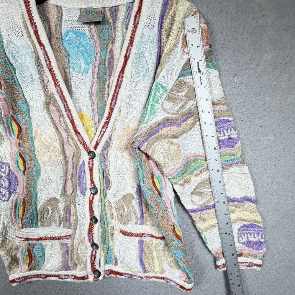 VTG 90s COOGI Australia 3D Knit Cardigan Sweater Multicolor Pastel Women’s Small - Picture 8 of 12